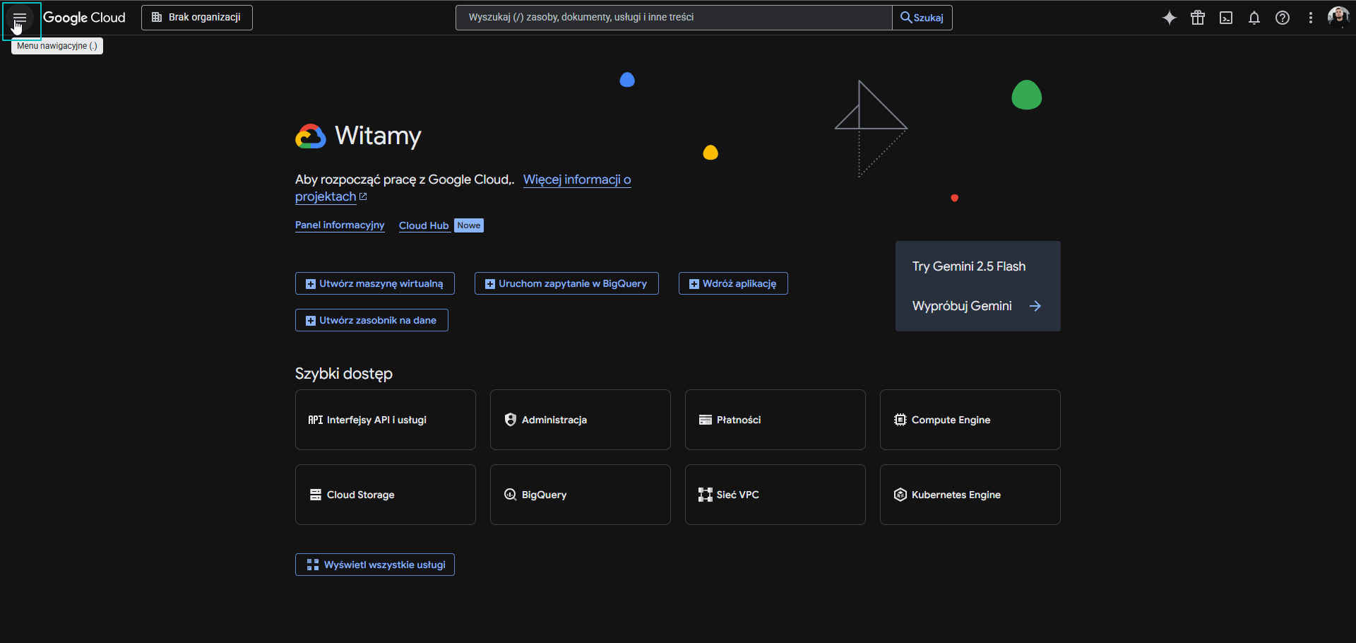 Menu Google Cloud