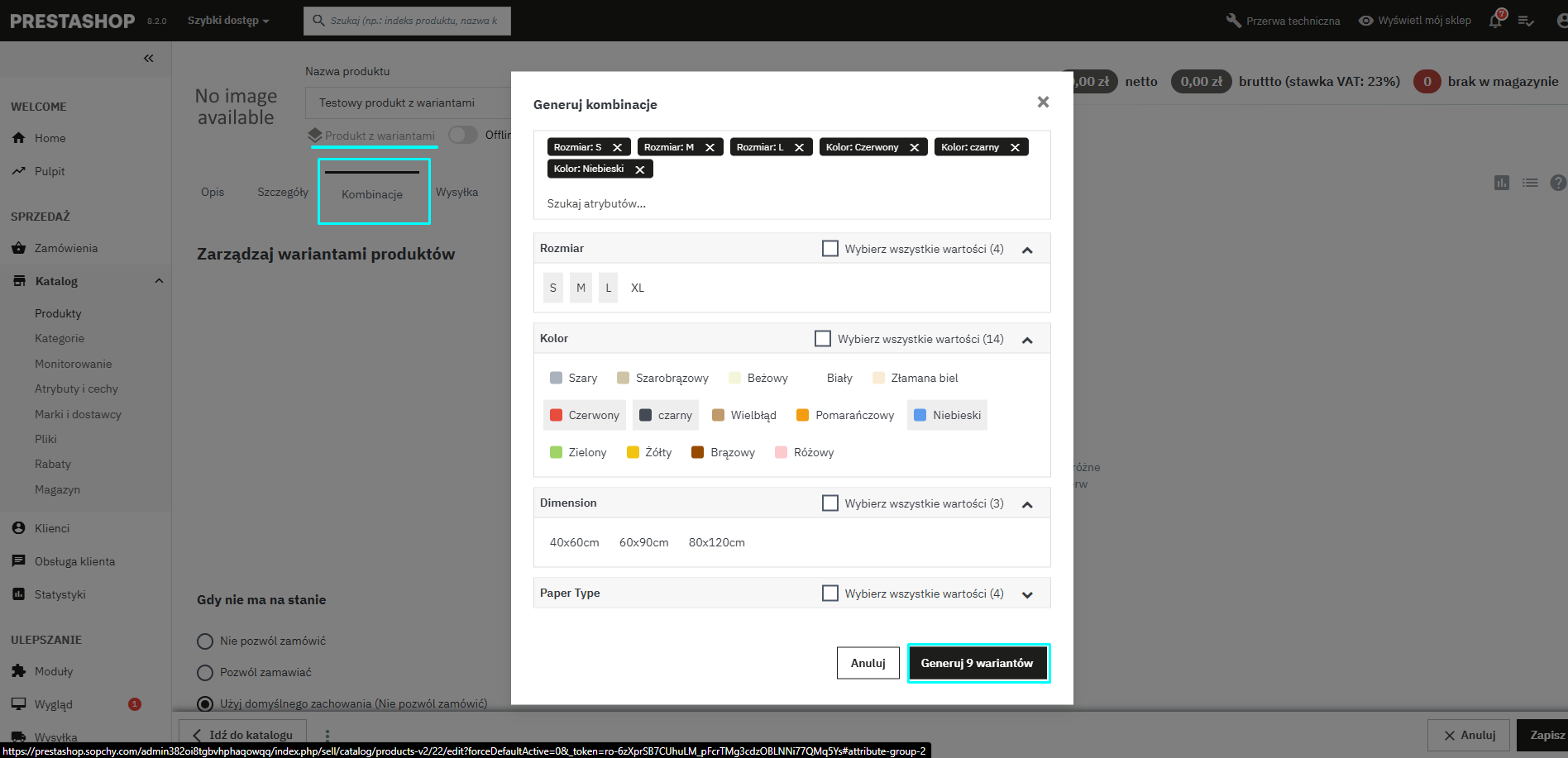 Produkty w Prestashop - warianty