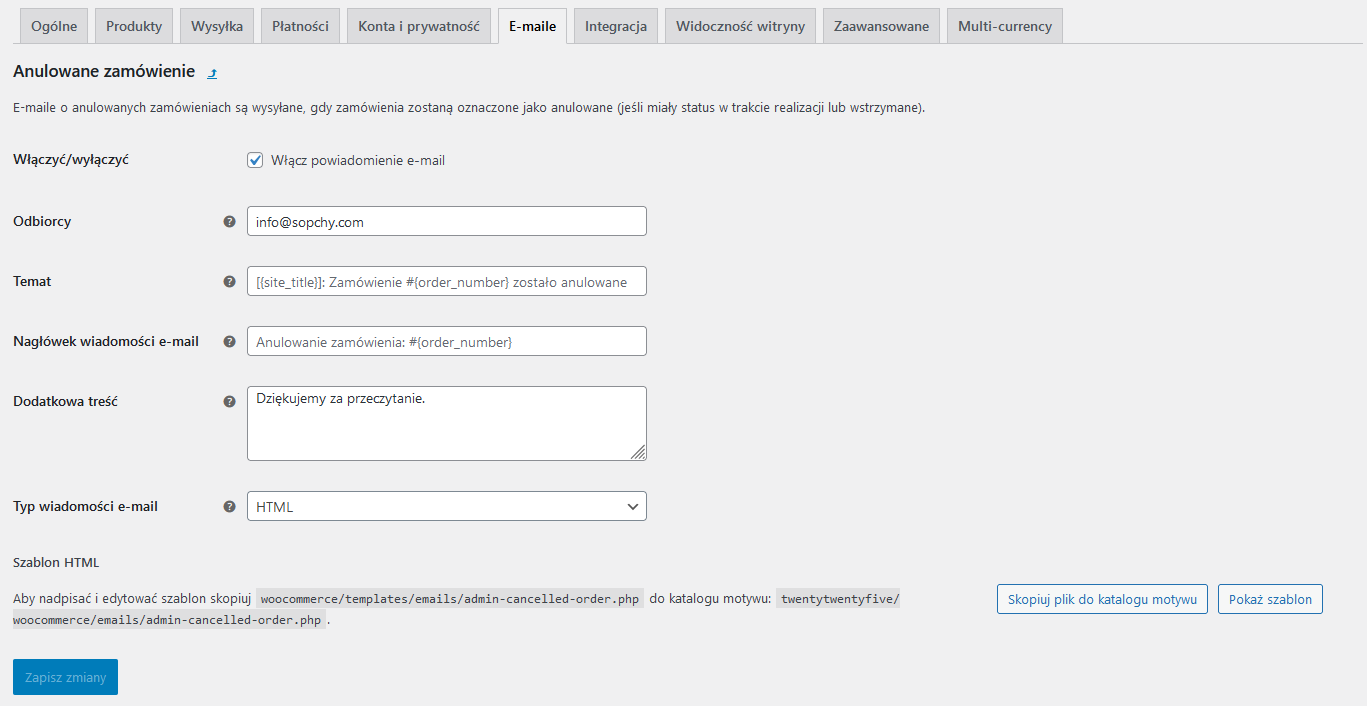 E-maile w WooCommerce - ustawienia e-maili