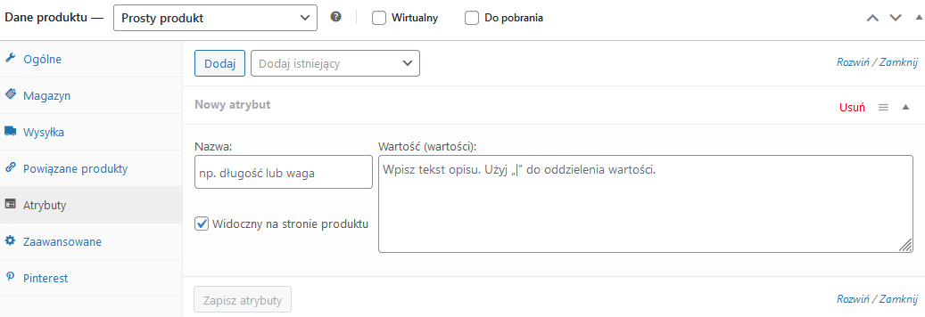 Produkty w WooCommerce - atrybuty