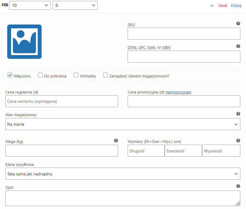 Produkty w WooCommerce - edycja wariantu