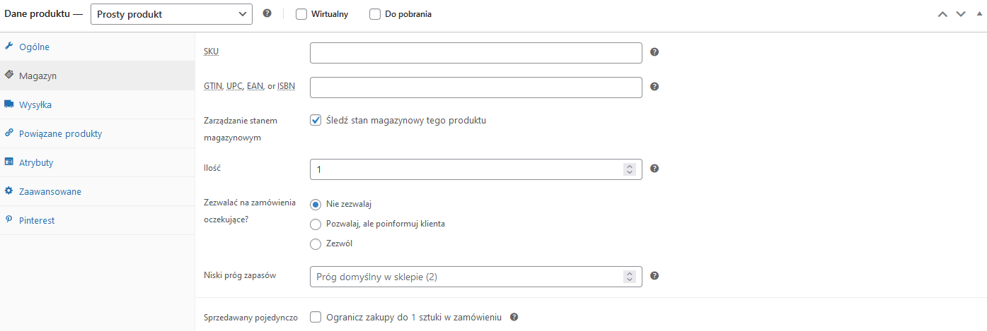 Produkty w WooCommerce - ustawienia magazynu