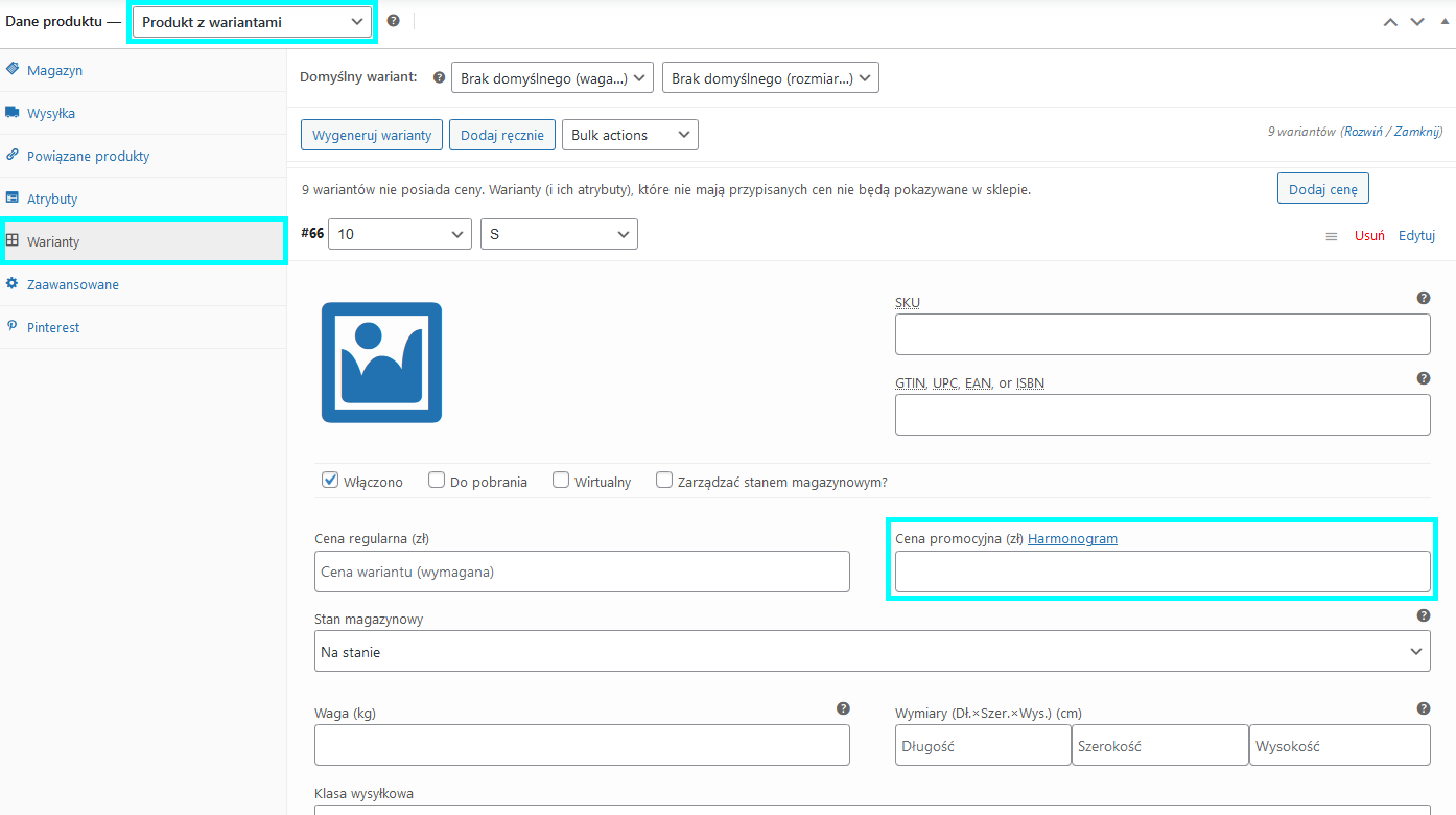 Promocje w WooCommerce - dal wariantów