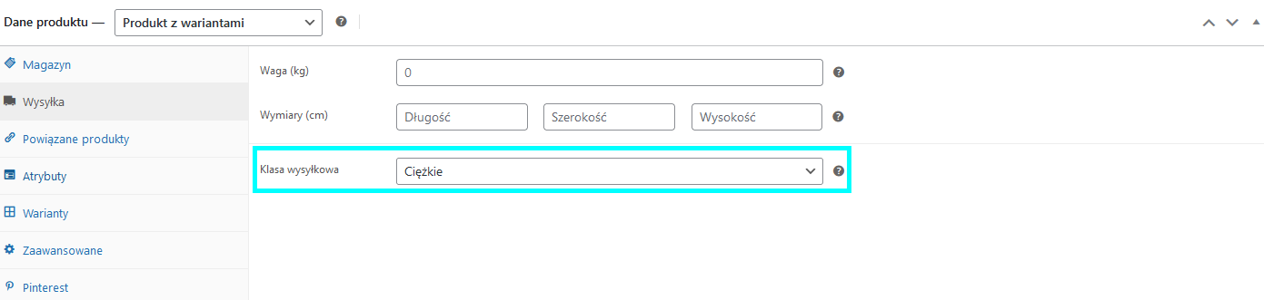 Wysyłka w WooCommerce - przypisz klasę wysyłkową