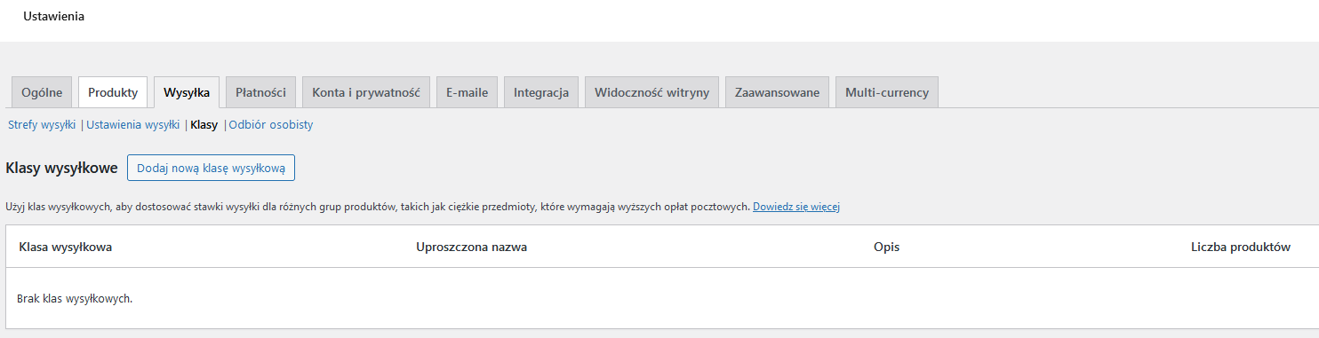 Wysyłka w WooCommerce - klasy wysyłkowe