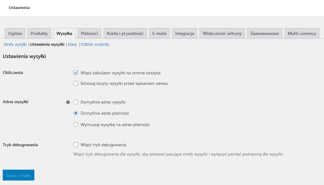 Wysyłka w WooCommerce - ustawienia wysyłki