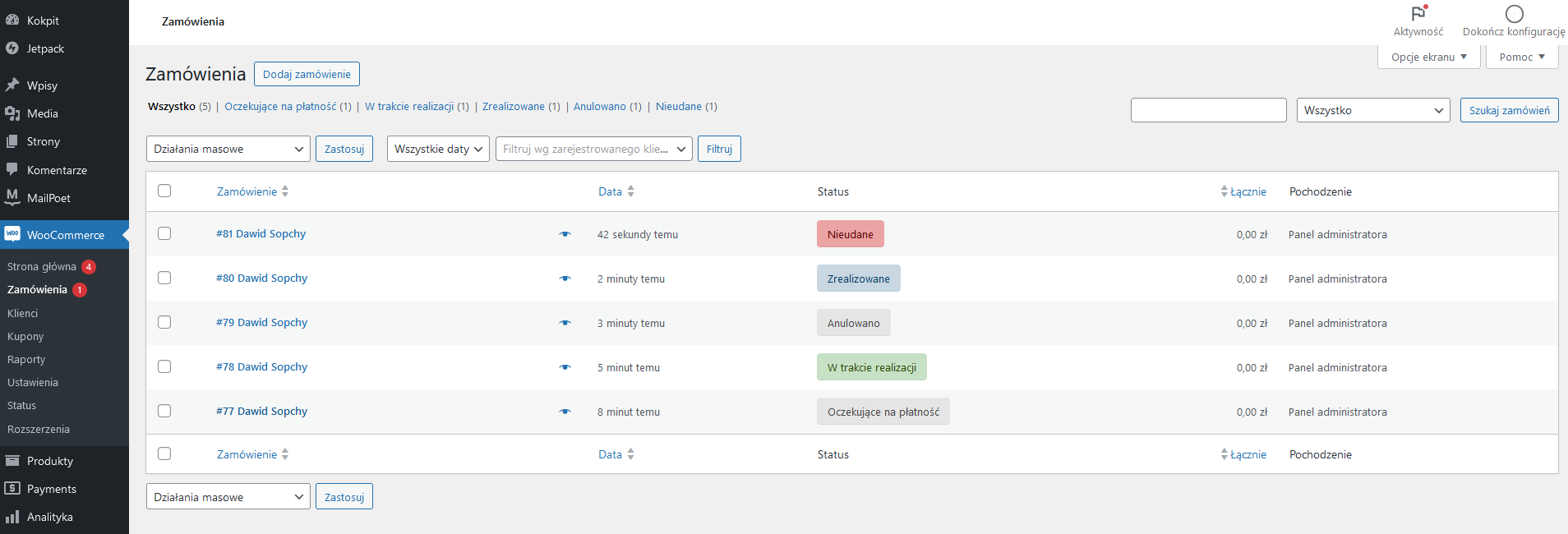 Obsługa zamówień w WooCommerce - podgląd zamówień