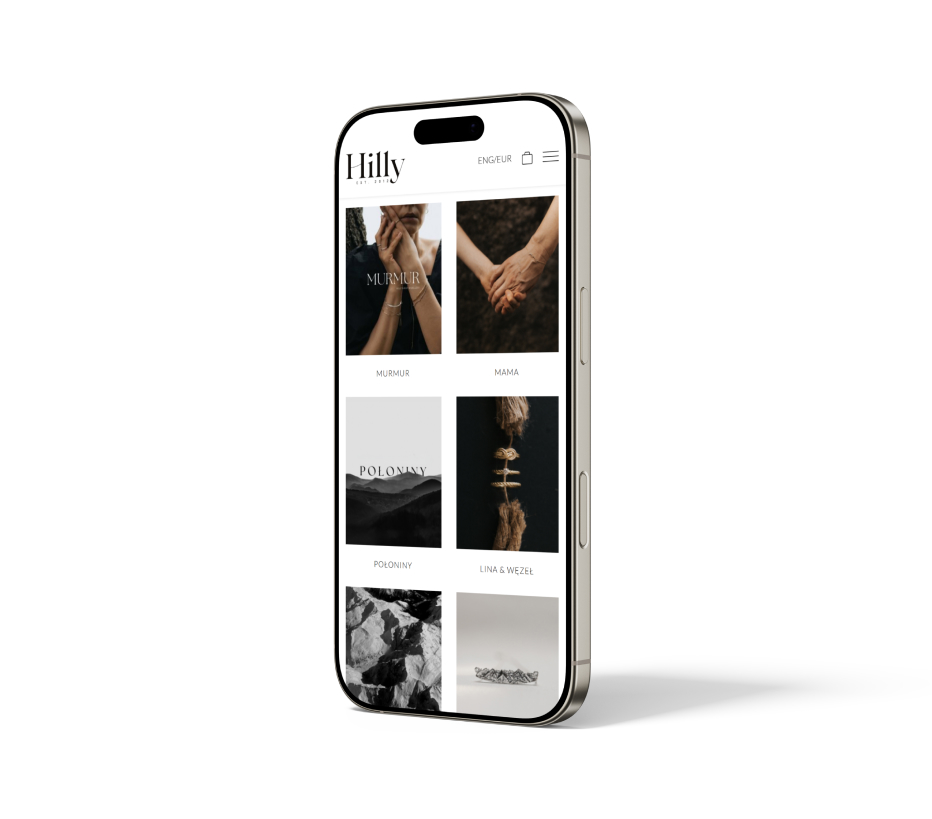 Prezentacja mobilnej strony Hilly z ofertą pierścionków