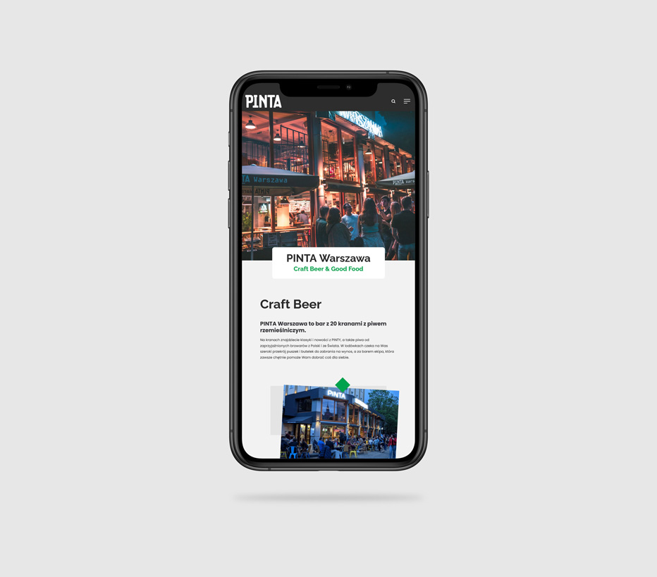 Prezentacja lokalizacji browaru Pinta na stronie internetowej - wersja mobile