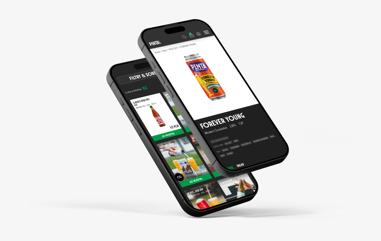 Prezentacja realizacji sklepu internetowego PINTA Online - wersja mobile