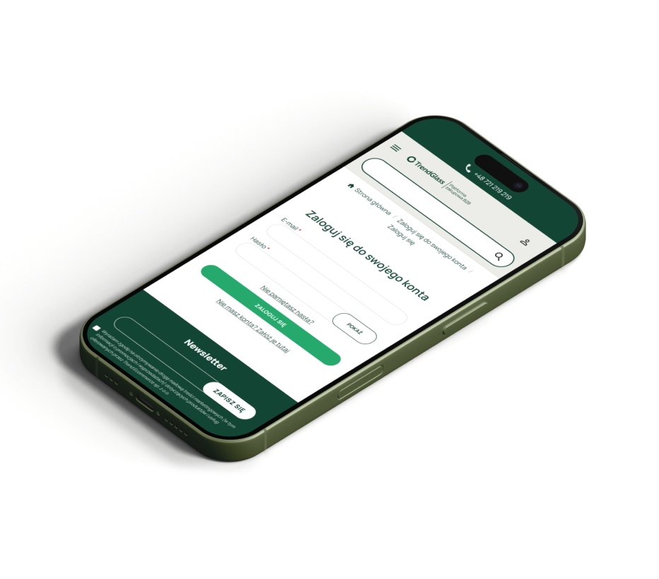 Widok logowania w platformie sprzedażowej Trend Glass w wersji mobilnej